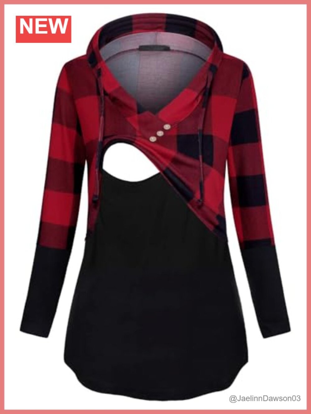 Nursing Pullover Hoodie Long Sleeve Plaid Maternity Sweatshirt